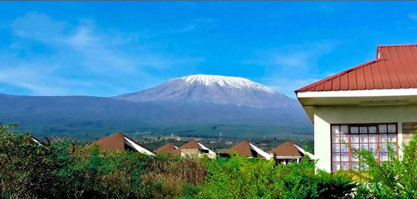 Resort grounds beneath Kilimanjaro
